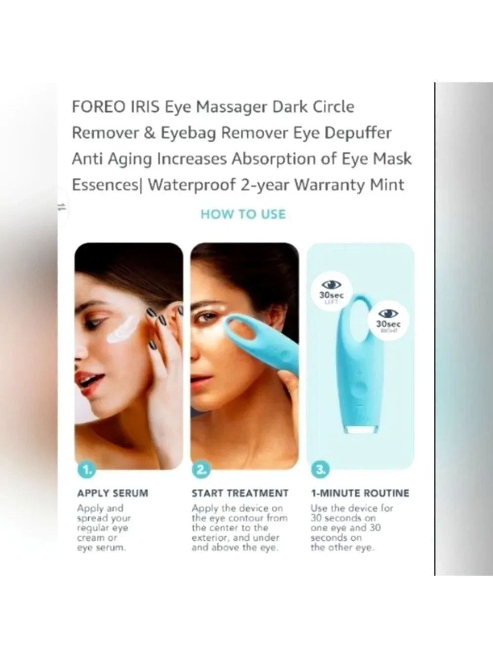 FOREO IRIS Illuminating Eye Massager in Mint NIP